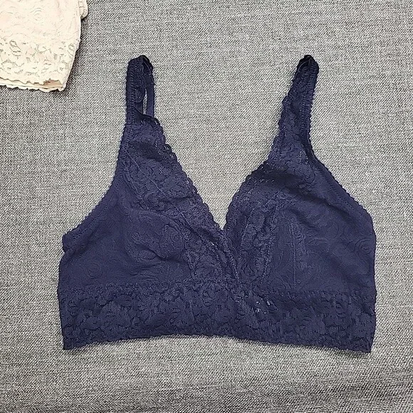 Felina Womens Set of 2 Wirefree Lace Bralette Medium Size Navy Beige Modern Bras - Picture 4 of 9